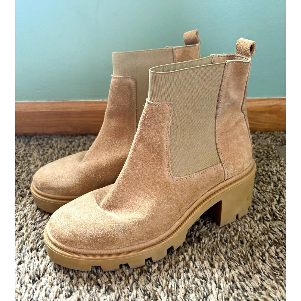António De Faria Tara Suede Chelsea Ankle Boots Beige Women's US 8 EU 39